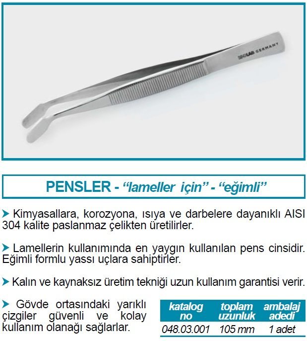 İSOLAB 048.03.001 pens - lamel için eğimli uçlu